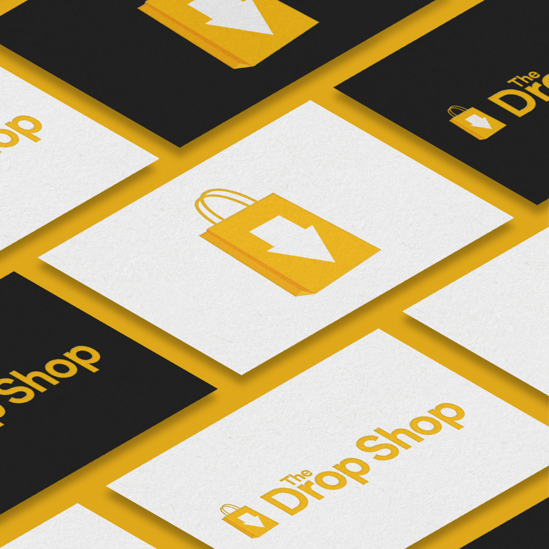 Logo of The Drop Shop used on a business card